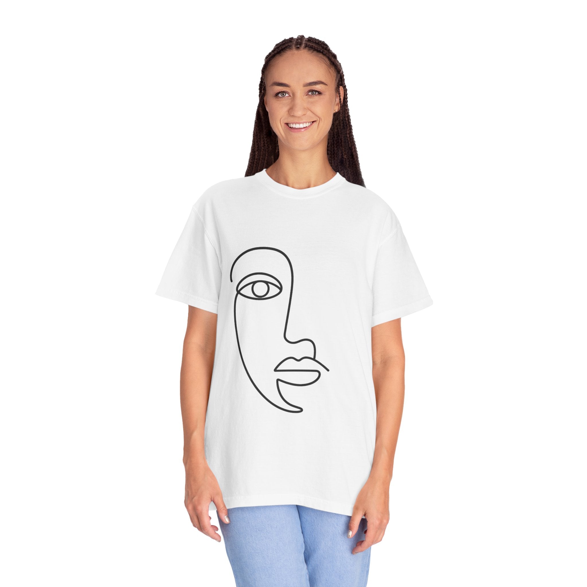 Minimal Line Art Face T-Shirt – Aesthetic Abstract Tee | Unisex Comfort Color Shirt
