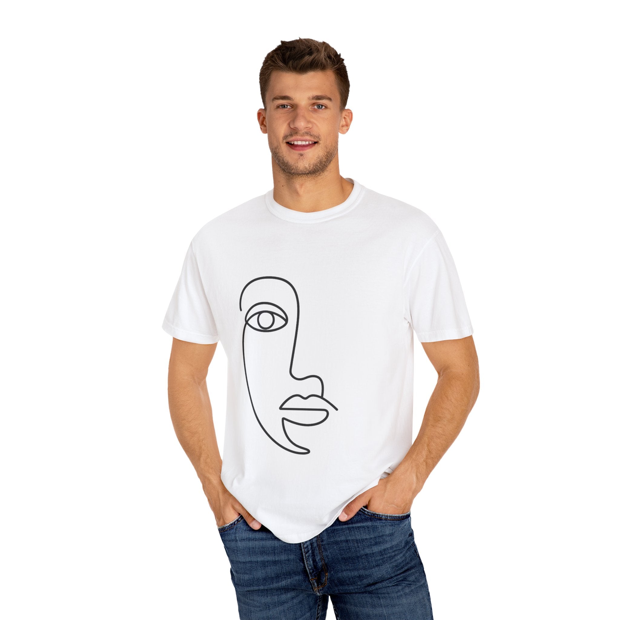 Minimal Line Art Face T-Shirt – Aesthetic Abstract Tee | Unisex Comfort Color Shirt