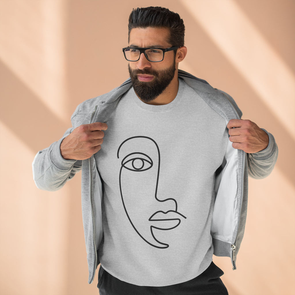 Minimal One-Line Face Crewneck Sweatshirt | Abstract Line Art