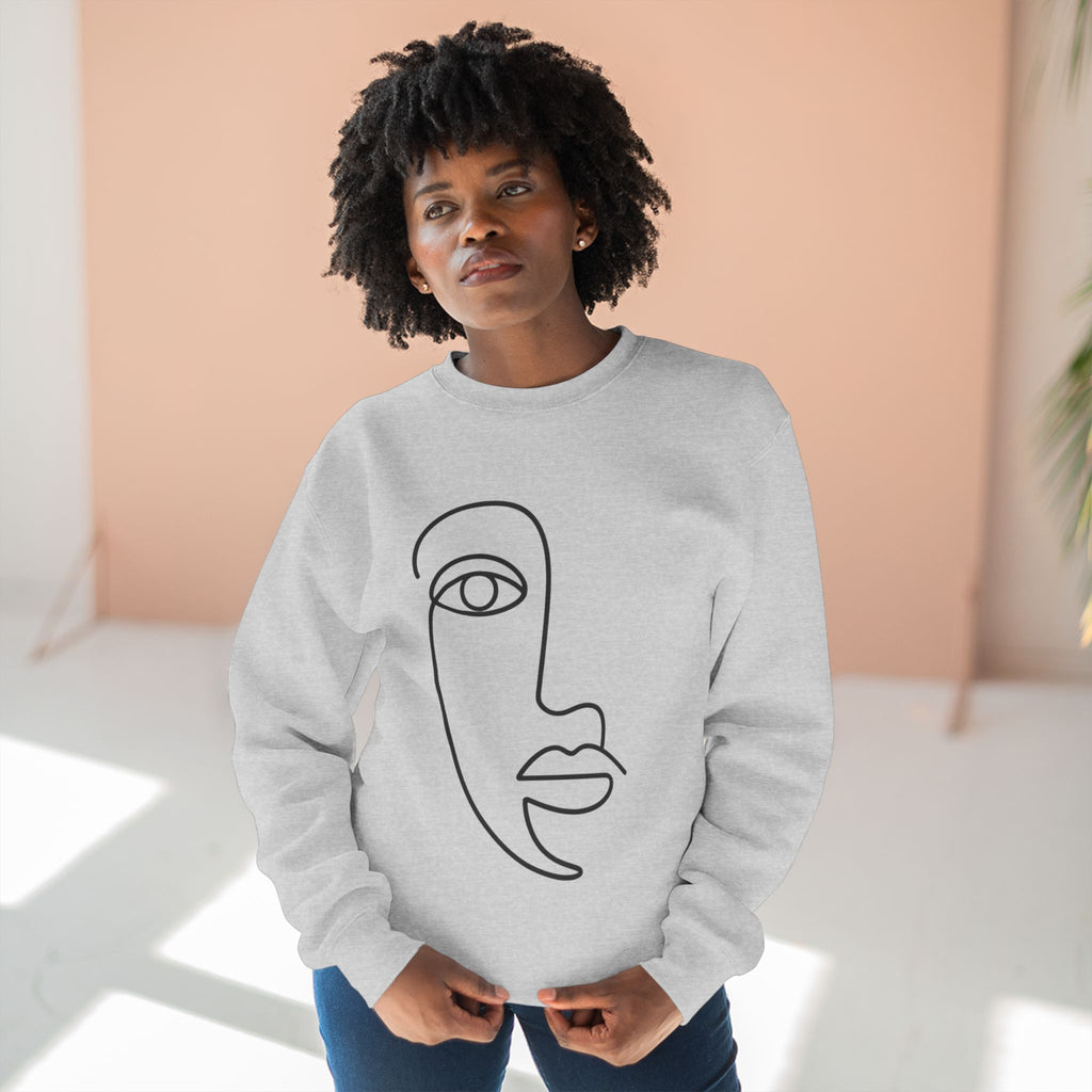 Minimal One-Line Face Crewneck Sweatshirt | Abstract Line Art