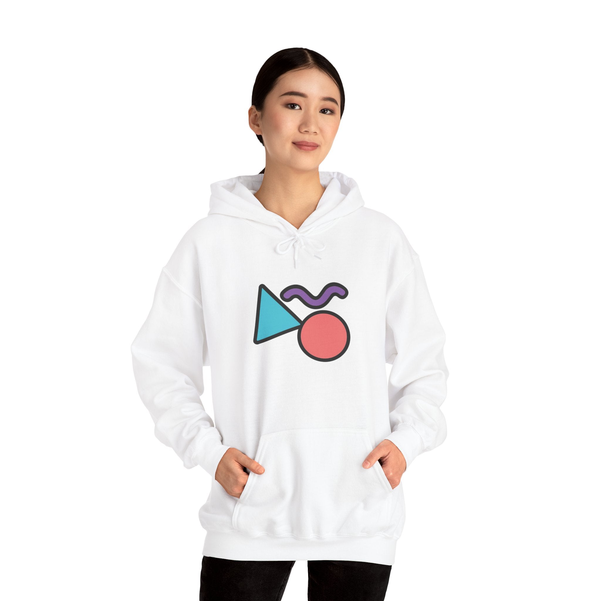 Memphis Geometric Shapes Hoodie | Retro 80s Triangle Circle Squiggle